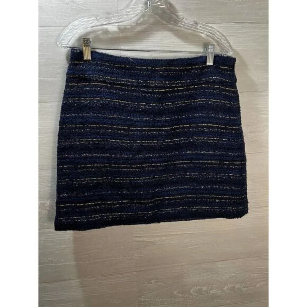 Ann Taylor‎ Loft Size 8 Navy Gold Tweed A-line Skirt